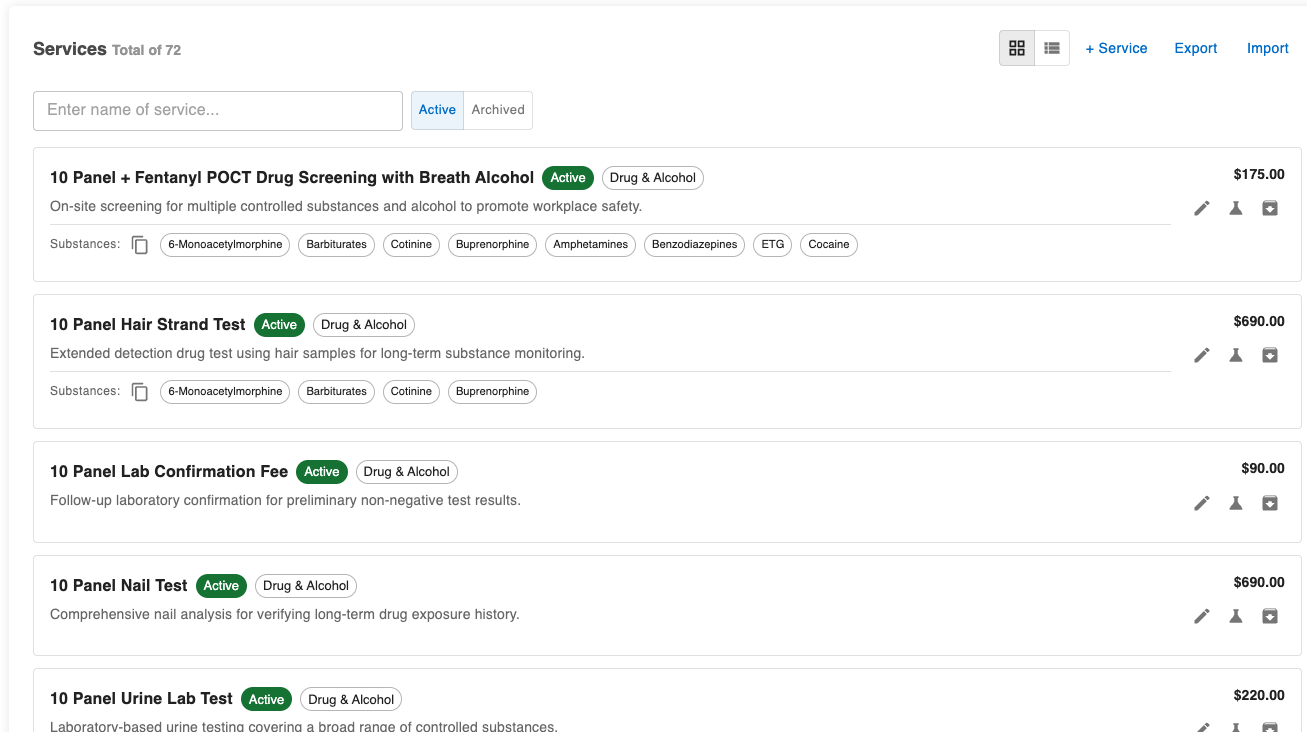 OccuHealthSoft occupational testing services management interface