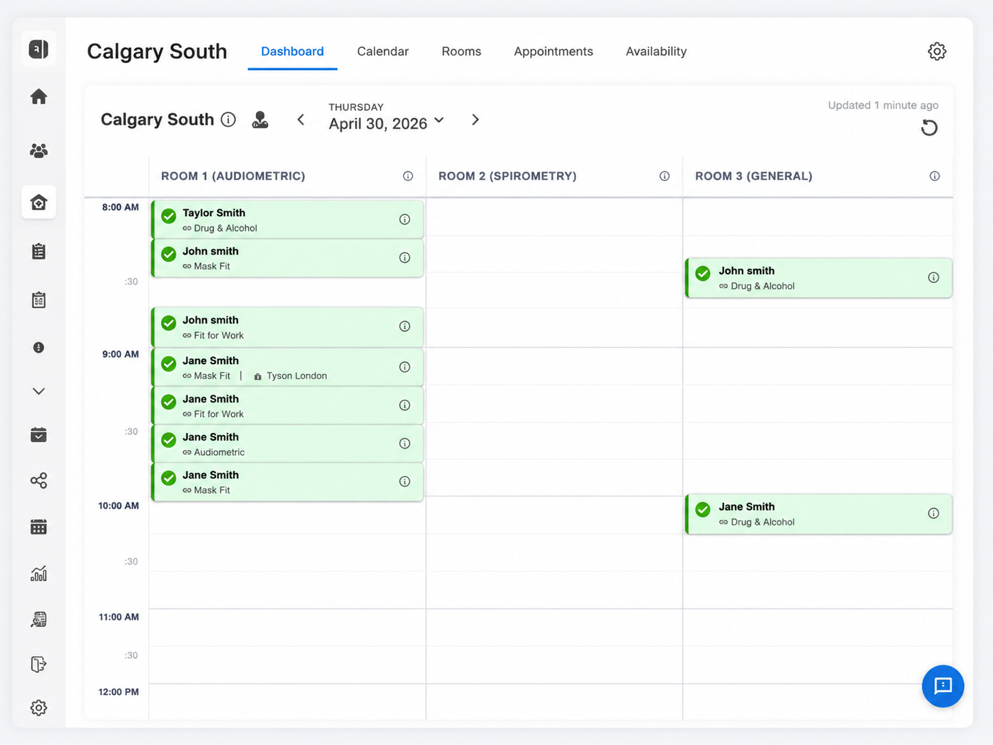 OccuHealthSoft clinic dashboard optimized for a tablet