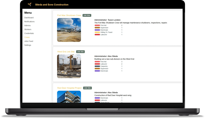 TradesLink Enterprise crew and job site management interface
