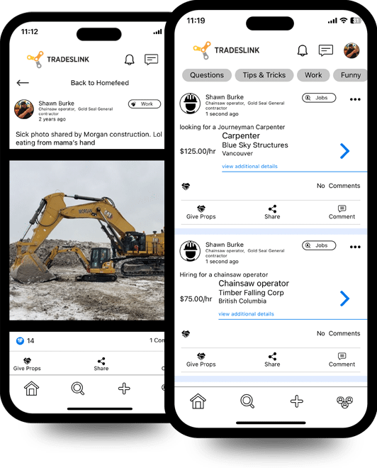 TradesLink Mobile community feed and skilled trades job listings